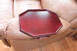 lot 249 image: Red Wooden Armchair Tray Table