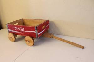 lot B-251 image: Vintage Coca-Cola Wooden Pull Toy Wagon