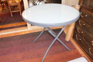 lot 262 image: Round Glass Top Patio Table with Metal Frame