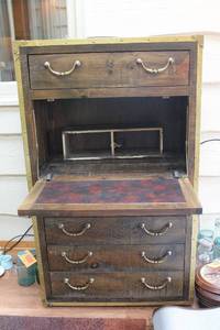lot 263 image: Rustic Wooden Chest of Drawers with Brass Trim