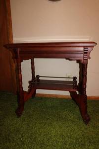 lot B-270 image: Vintage Wood Side Table with Lower Shelf