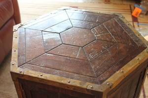 lot A-305 image: Hexagonal Wooden Storage Chest with Brass Accents