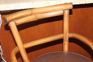 lot A-310 image: A-Set of 2 Bamboo Swivel Bar Stools with Cushions