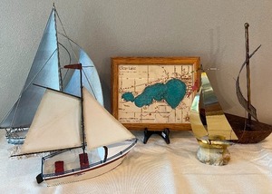 lot 71 image: Clear Lake IA Map Wall Art and Sailboat Decor Lot