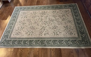 lot 12 image: Sage Green  Beige Rug and Floral Print