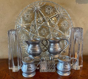 lot 15 image: Pair of Lenox Crystal Ovations 8 Crosswinds Candlestick Holders, Pewter and Glass LOT