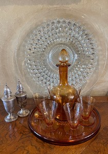 lot 98 image: Sterling Salt and Pepper Set, Amber Decanter Lot