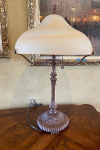 lot 105 image: Elegant Metal and Frosted Shade Lamp