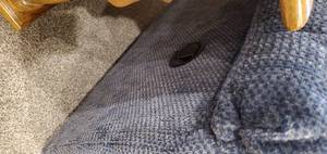lot 150 image: Overstuffed Blue Reclining Sofa