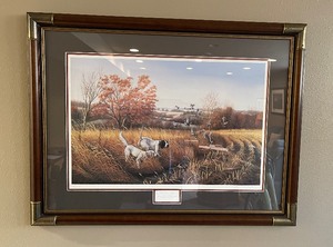 lot 166 image: Iowa Ducks Unlimited 1992 John S. Eberhardt Bird Dog County Framed Art
