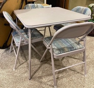 lot 192 image: Folding Table and Cushioned Four Chair Set and Additional Round Folding Table