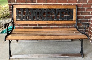 lot 84 image: Iowa Hawkeyes Wood and Metal Outdoor Bench
