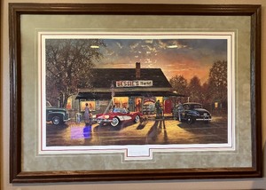 lot 118 image: Dave Barnhouse Corvette Bessies Market County Antique Car Framed Art