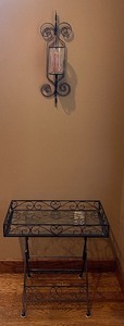 lot 123 image: Metal and Glass Table and Wall Sconce