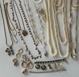 lot 225 image: Large Lot of Costume Jewelry Pearls, Gold and Black Enamel, Gold Jewelry