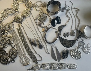 lot 236 image: Large Lot of Silvertone, Black and Gray Jewelry