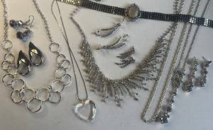 lot 238 image: Vintage Givenchy Silver Rhinestone Drop Necklace and Earring Set and Whiting Davis Mesh Choker Lot