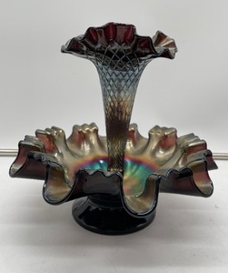 lot 1 image: Carnival Glass Epergnes Diamond Pattern 8 Tall