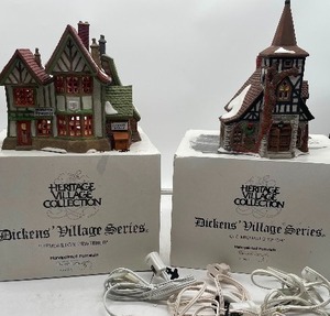 lot 14 image: Retired Dept. 56 Heritage Village Collection Lot of 2 Dickens Village Collection Old Michael Church and Hembleton Pewterer