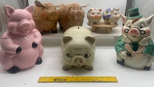 lot 36 image: Miscellaneous Pig Lot Piggy Banks, Planters, Cookie Jar