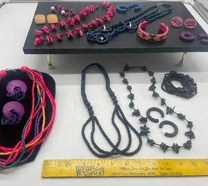 lot 43 image: Colorful, Bright Colored Wood Jewelry Lot