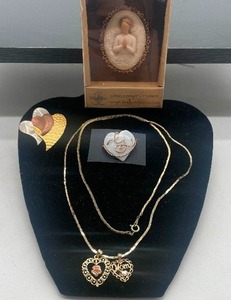 lot 8 image: Black Hills Gold MOM charm with 15 Necklace and pin lot Willow Tree Cameo Vintage MOP