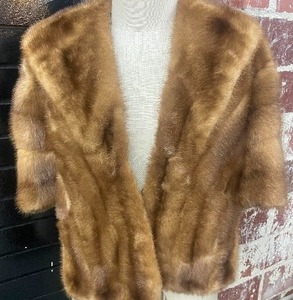 lot 2 image: Vintage Fur Wrap Shawl  Silk Lined and Monogrammed iside