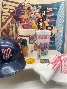 lot 82 image: MN Twins Collectible Lot Posters, Cups, Lighter, Pins
