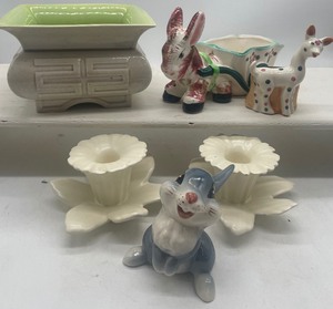lot 85 image: Porcelain and Pottery Vintage Lot Daffodil Candlesticks, Thumper Figure
