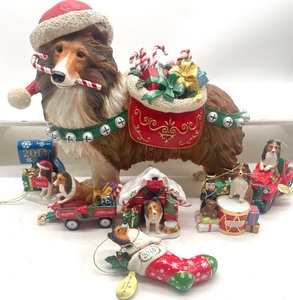 lot 110 image: Holiday Sheltie Collie Dog Figurine and 2008-2014 Ornaments