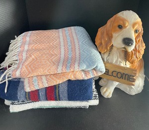 lot 136 image: Three LapCar Blankets Throws and Resin Welcome Dog