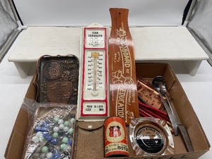 lot 140 image: Vintage Alden MN Thermometer, Glenville MN Ashtray, Phillips 66 Mini Oil Can MISC