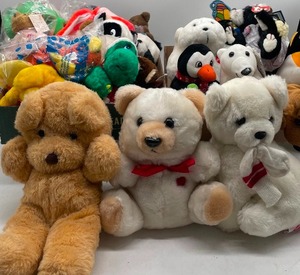 lot 147 image: Large Lot of Miscellaneous Plushies Stuff Toys Coca Cola Avon, some NIP