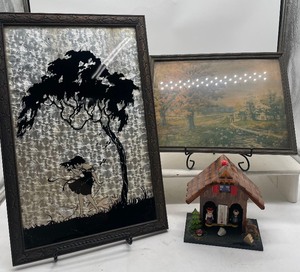 lot 149 image: Reverse Painted Foil Background Art and Wooden Scandinavian Weather Folk Thermometer