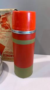 Vintage Aladdin Economy Vacuum Bottle (new in box), World Famous 2 qt. Aluminum Canteen