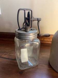 Stoneware Butter Churn Crock, Glass Beater Jar