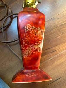 Pair of Lamps with Gilded Dragon Etchings