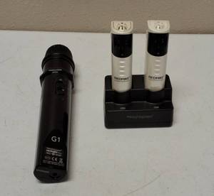 lot 47 image: Vintage Microphones  (2) Lightspeed Microphones w Desk Top Charger   (1) Red Mike Light Speed Share Mic