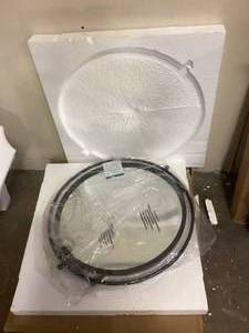 lot 2 image: Baron 22.50 in. H x 21.00 in. W Modern Round Black Framed Accent Wall Mirror by Kate and Laurel  Customer Returns See Pictures