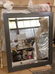 lot 4 image: Home Decorators Collection Windlowe 28 in. W x 32 in. H Rectangular Wood Framed Wall Bathroom Vanity Mirror in Gray   Customer Returns See Pictures
