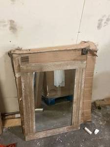 lot 5 image: Home Decorators Collection Aberdeen 24 in. W x 32 in. H Rectangular Framed Wall Mount Bathroom Vanity Mirror in Antique Oak Customer Returns See Pictures