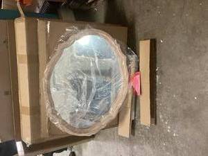 lot 7 image: Home Decorators Collection Medium French Country Oval Natural Wood Ornate Framed Mirror (24 in. W x 29 in. H)  Customer Returns See Pictures