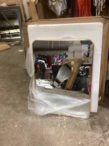lot 9 image: LuxHomez 22 in. W x 30 in. H Gold Vanity Rectangle Wall Mirror Aluminum Alloy Frame Bathroom Mirror    Customer Returns See Pictures