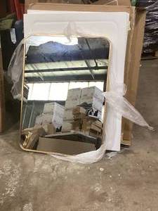 lot 11 image: LuxHomez 22 in. W x 30 in. H Gold Vanity Rectangle Wall Mirror Aluminum Alloy Frame Bathroom Mirror     Customer Returns See Pictures