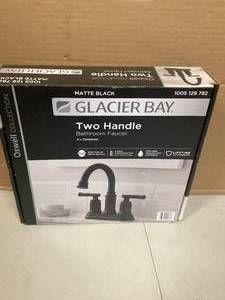 lot 20 image: Glacier Bay Oswell 4 in. Centerset 2-Handle High-Arc Bathroom Faucet in Matte Black  Customer Returns See Pictures
