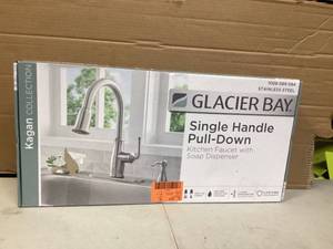 lot 21 image: Glacier Bay Pull Down Kitchen Faucet, Stainless Steel, Kagan Customer Returns See Pictures