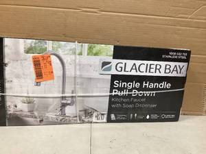 lot 23 image: Glacier Bay Paulina Single-Handle Pull-Down Sprayer Kitchen Faucet with TurboSpray, FastMount, Soap Dispenser in Stainless Steel  Customer Returns See Pictures