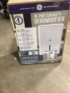 lot 38 image: GE 35 pt. Dehumidifier with Smart Dry for Bedroom, Basement or Very Damp Rooms up to 3000 sq. ft. in White  Customer Returns See Pictures