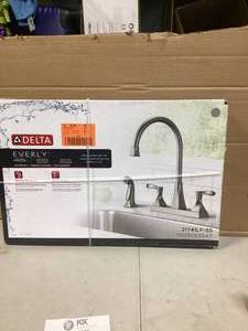 lot 41 image: Delta Everly 2-Handle Standard Kitchen Faucet with Spray in Stainless  Customer Returns See Pictures