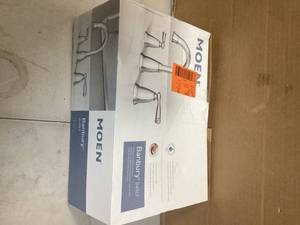 lot 42 image: MOEN Banbury 8 in. Widespread Double Handle High-Arc Bathroom Faucet in Chrome (Valve Included) Customer Returns See Pictures